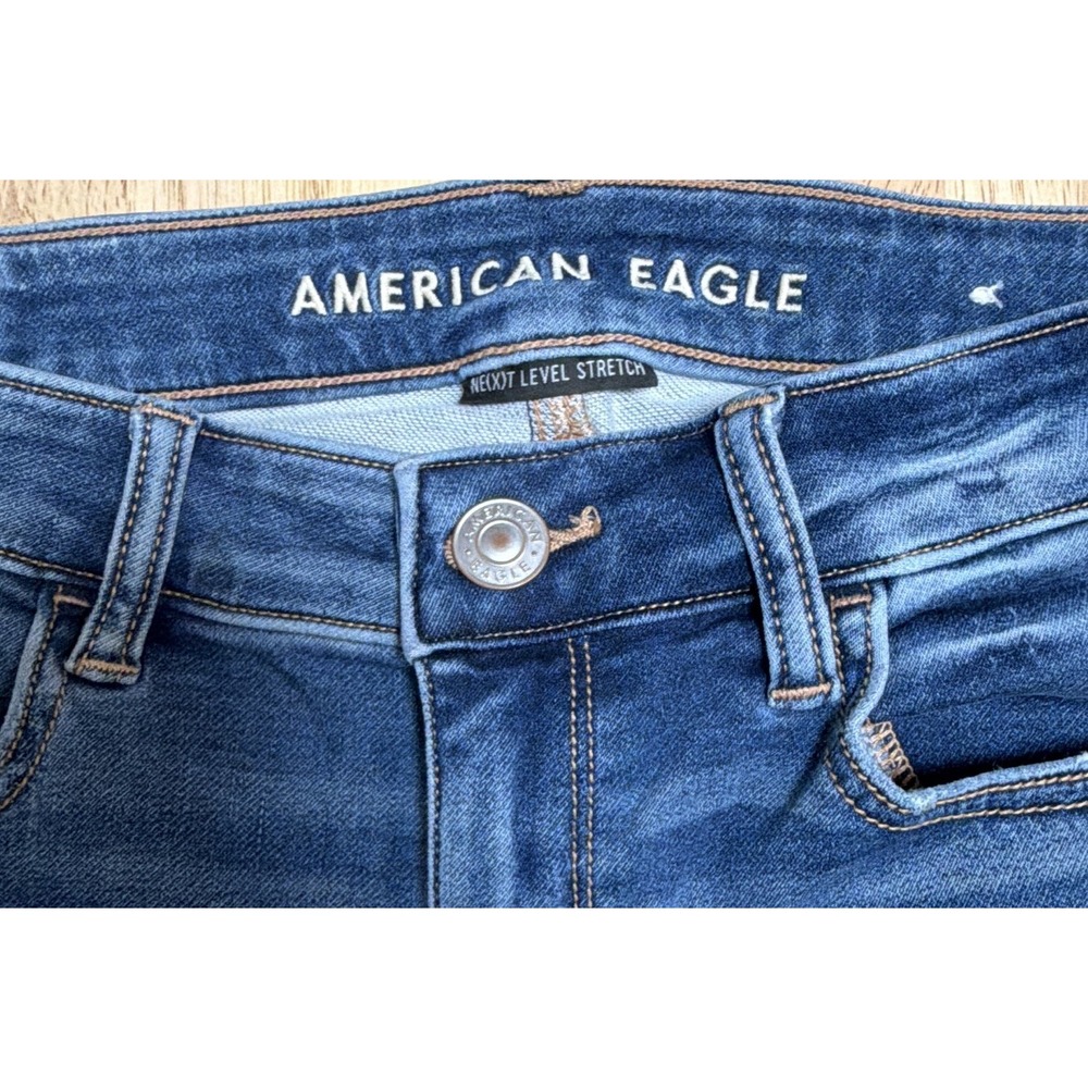 American Eagle Next Level Stretch Hi-Rise Blue Distressed Women's Size 10 - Picture 9 of 16